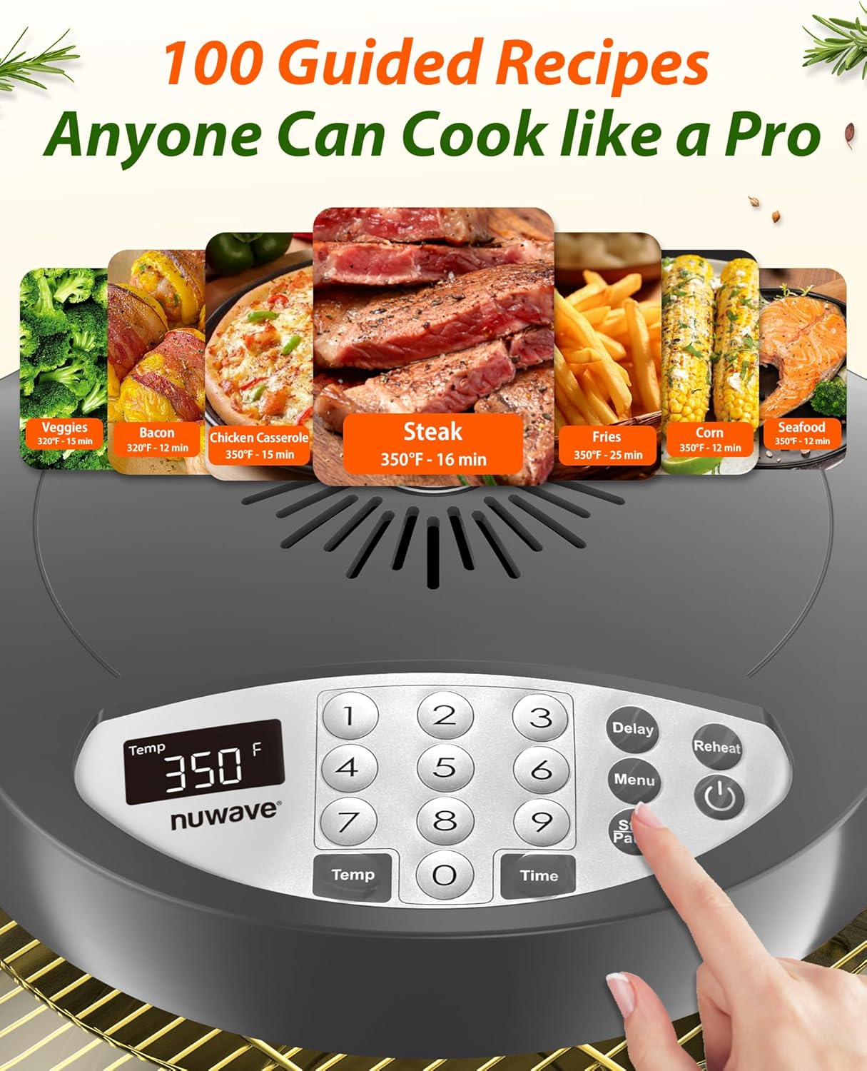 Nuwave Oven Pro Plus Air Fryer, Infra-Red Countertop, 2025 Advanced Convection, No Defrosting or Preheating, Cook Fresh or Frozen, Durable Power Dome, 100 Presets & 50 Memory, PFAS Free, Cool Grey4