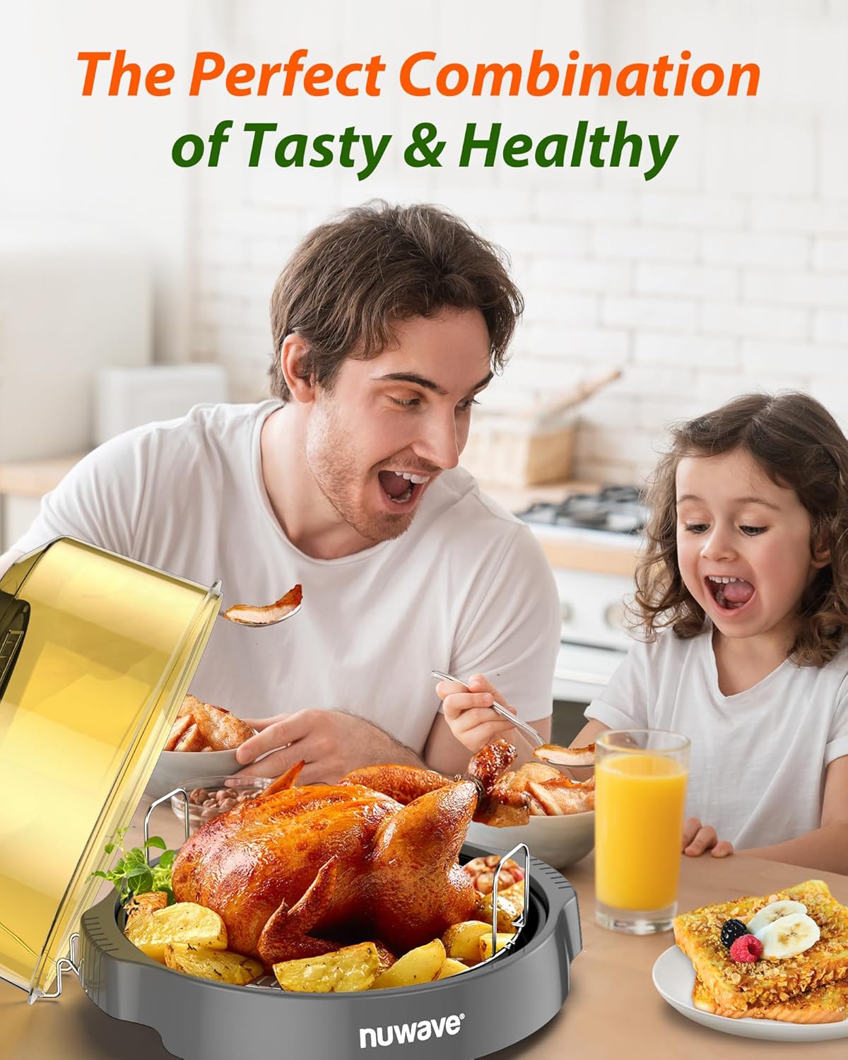 Nuwave Oven Pro Plus Air Fryer, Infra-Red Countertop, 2025 Advanced Convection, No Defrosting or Preheating, Cook Fresh or Frozen, Durable Power Dome, 100 Presets & 50 Memory, PFAS Free, Cool Grey6