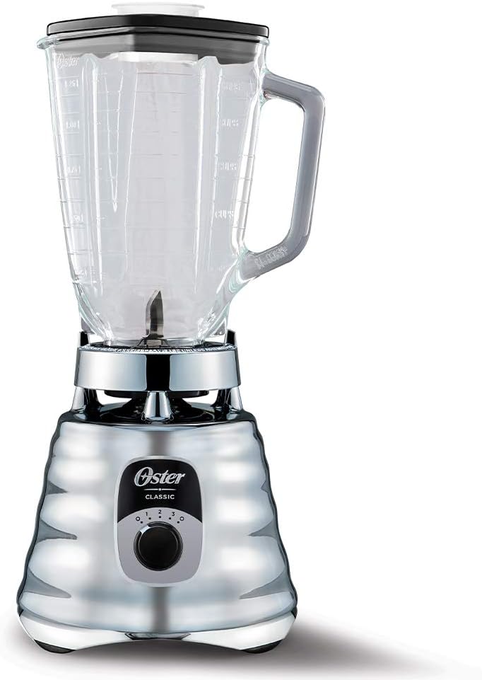 Oster Original 3 Speed Chrome Blender, 6 Times more Durable Motor, 10 Times Stronger, 5 Cup Glass Jar Oster Original 3 Speed Chrome Blender, 6 Times more Durable Motor, 10 Times Stronger, 5 Cup Glass Jar
