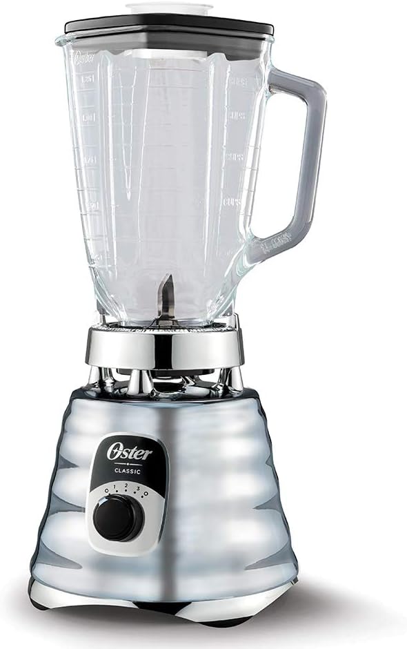 Oster Original 3 Speed Chrome Blender, 6 Times more Durable Motor, 10 Times Stronger, 5 Cup Glass Jar1