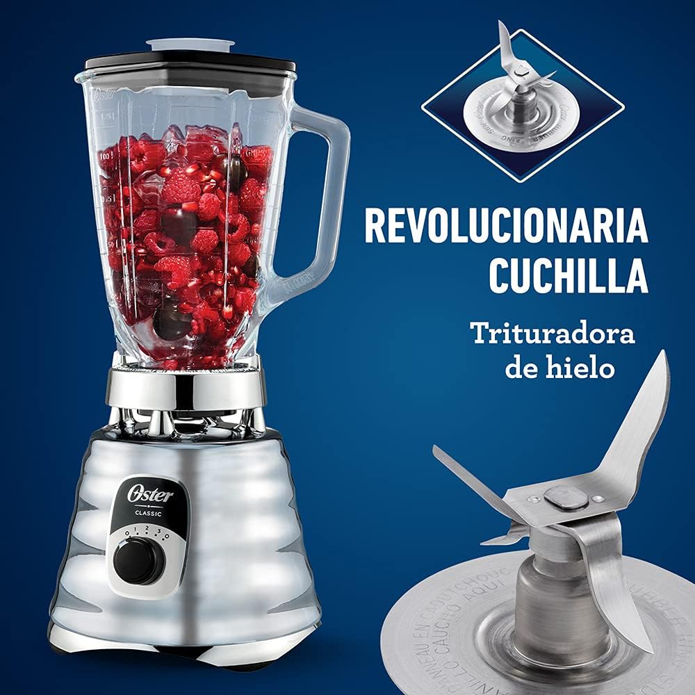 Oster Original 3 Speed Chrome Blender, 6 Times more Durable Motor, 10 Times Stronger, 5 Cup Glass Jar11