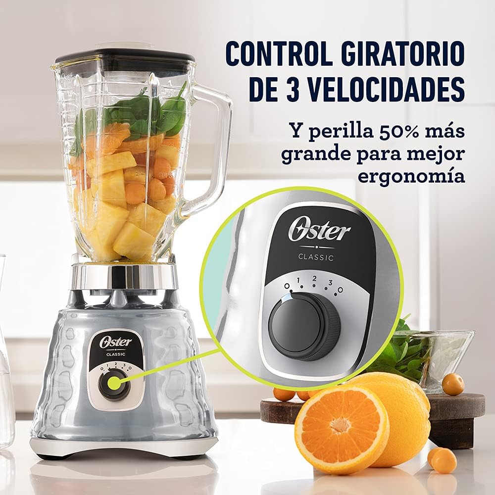 Oster Original 3 Speed Chrome Blender, 6 Times more Durable Motor, 10 Times Stronger, 5 Cup Glass Jar13
