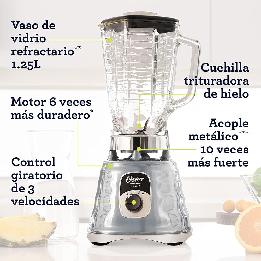 Oster Original 3 Speed Chrome Blender, 6 Times more Durable Motor, 10 Times Stronger, 5 Cup Glass Jar15
