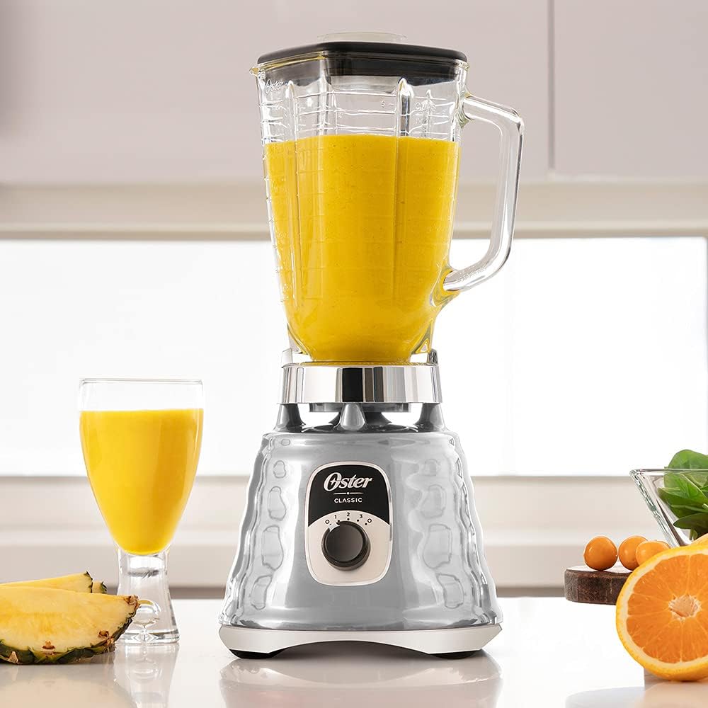 Oster Original 3 Speed Chrome Blender, 6 Times more Durable Motor, 10 Times Stronger, 5 Cup Glass Jar17