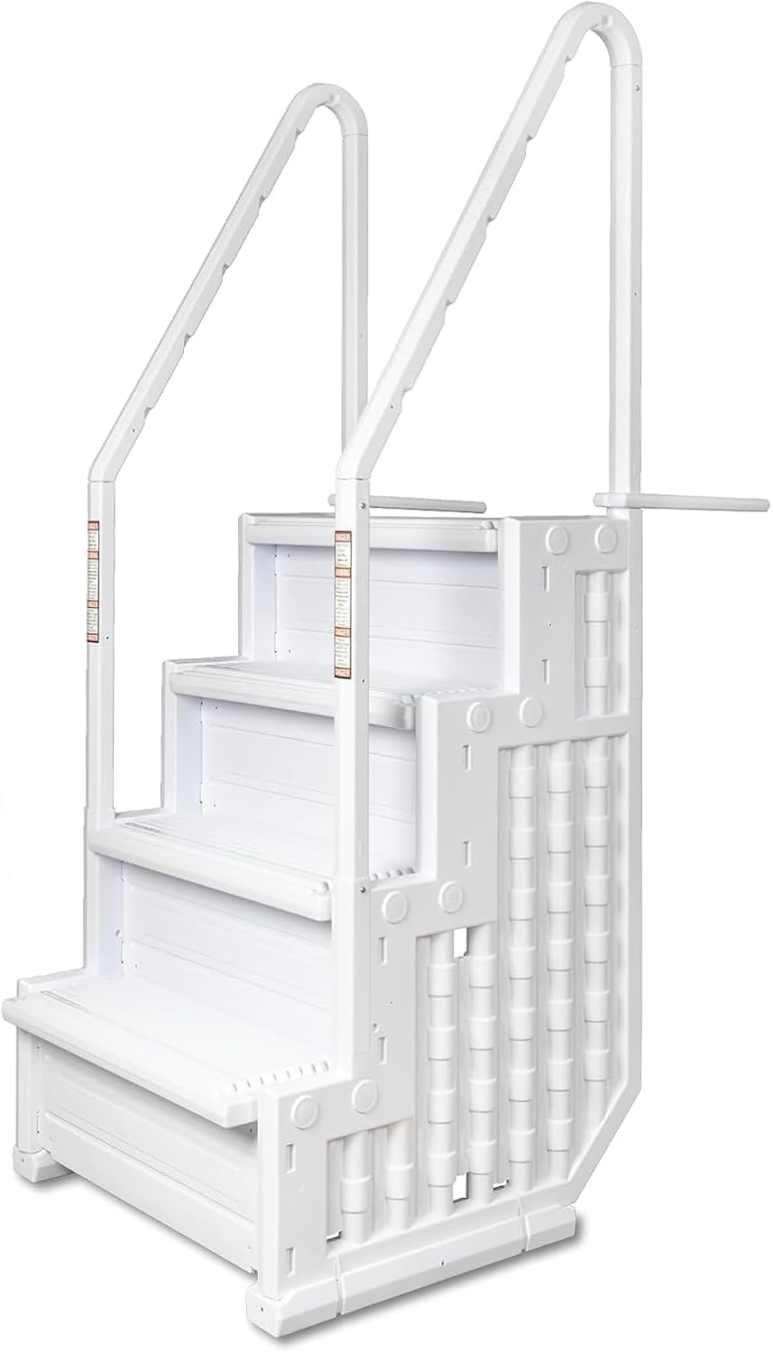 Poolzilla Premium Pool Step Ladder for Above Ground Pools - Deck Mounted Ladder w Double Handrails - for 48’ to 54 in. Above Ground Pools Poolzilla Premium Pool Step Ladder for Above Ground Pools - Deck Mounted Ladder w/Double Handrails - for 48’’ to 54’’ in. Above Ground Pools