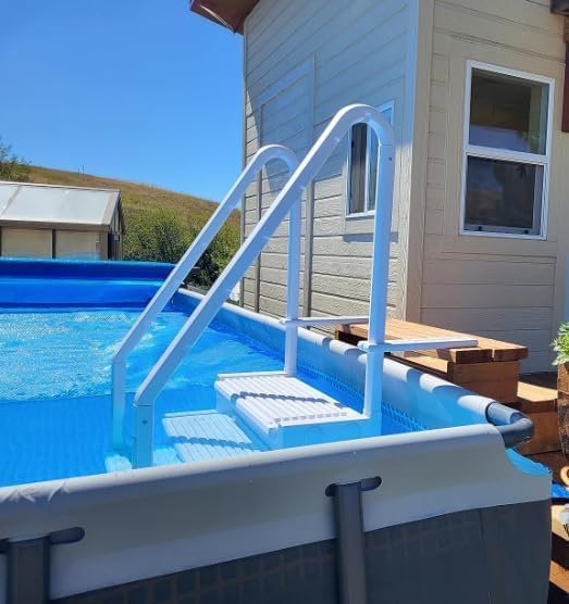 Poolzilla Premium Pool Step Ladder for Above Ground Pools - Deck Mounted Ladder w Double Handrails - for 48’ to 54 in. Above Ground Pools`1