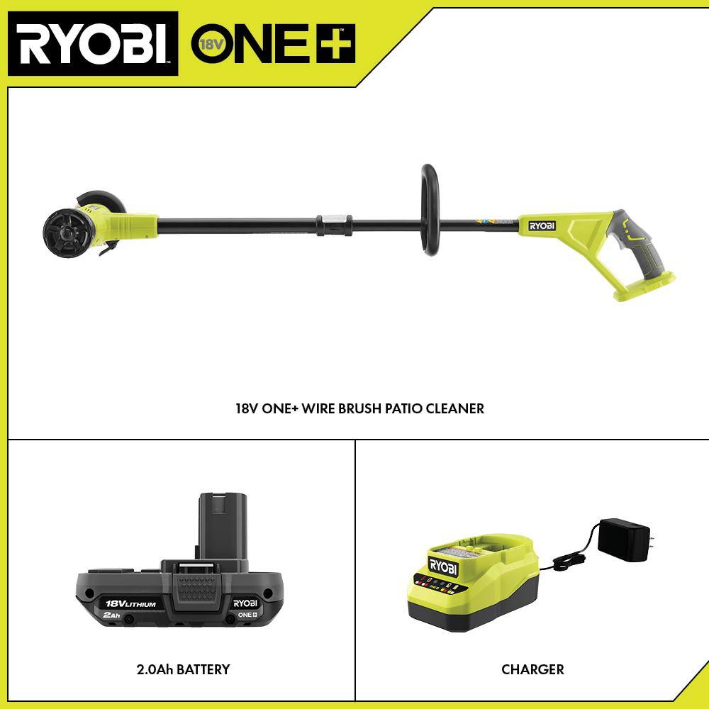 RYOBI P2950 ONE+ 18V Patio Cleaner with Wire Brush Edger with 2.0 Ah Battery and Charger3