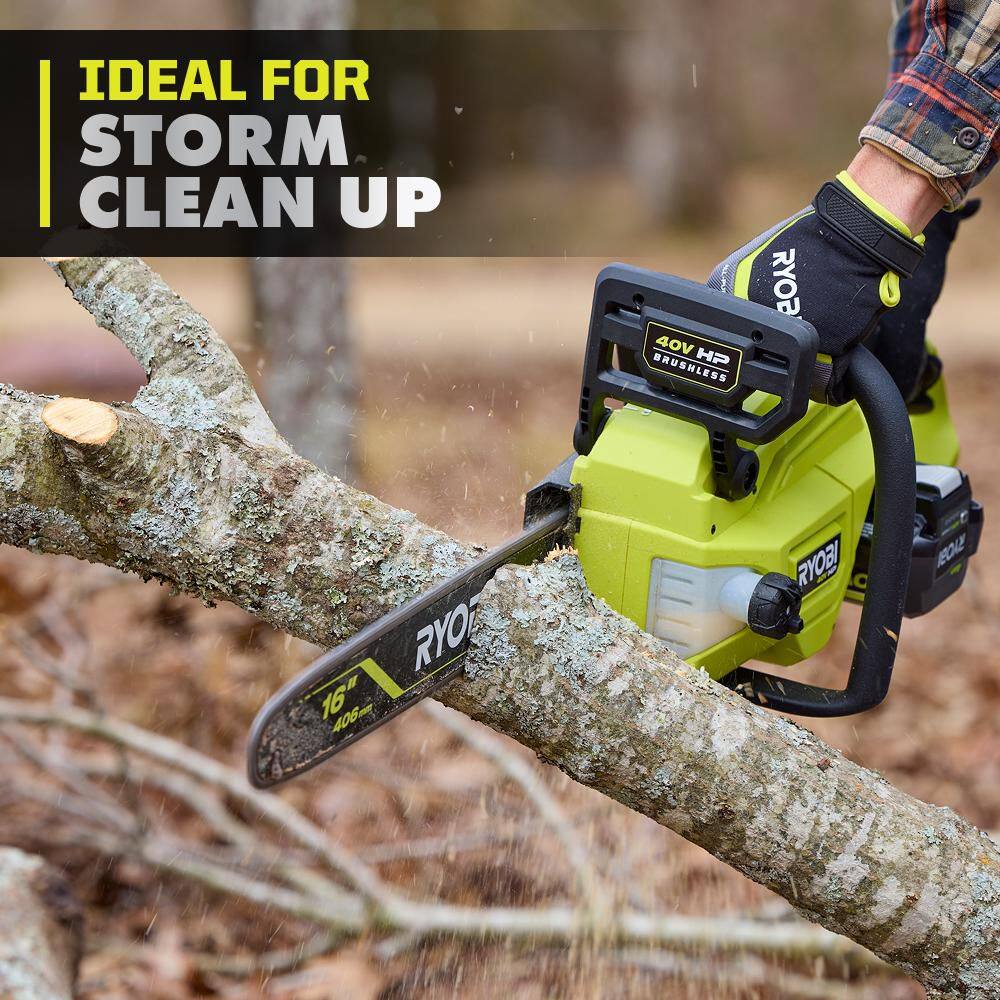 RYOBI RY40HPCW02K-A48CW01 40V HP Brushless 16 in. Battery Chainsaw with Universal Chainsaw Bag, 4.0 Ah Battery and Charger0