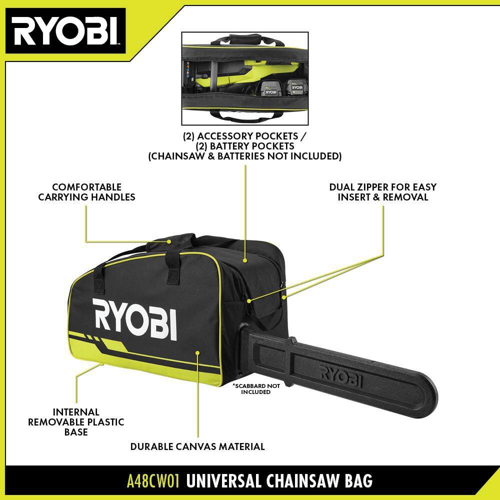 RYOBI RY40HPCW02K-A48CW01 40V HP Brushless 16 in. Battery Chainsaw with Universal Chainsaw Bag, 4.0 Ah Battery and Charger4