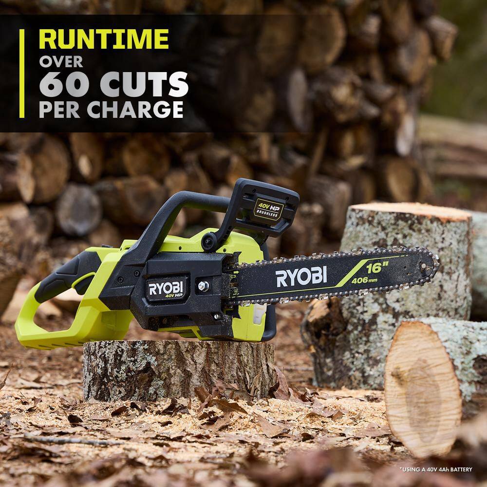 RYOBI RY40HPCW02K-A48CW01 40V HP Brushless 16 in. Battery Chainsaw with Universal Chainsaw Bag, 4.0 Ah Battery and Charger9