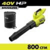 RYOBI RY40HPLB01B-AC04313 40V HP Brushless 800 CFM Whisper Series Blower with Lawn and Leaf Bag