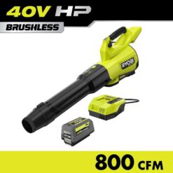 RYOBI RY40HPLB01K 40V HP Brushless Whisper Series 180 MPH 800 CFM Cordless Battery Leaf Blower with 8.0 Ah Battery and Charger
