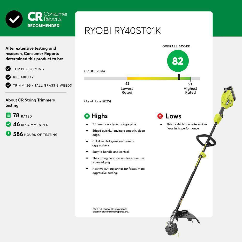 RYOBI RY40ST01B 40V 15 in. Expand-It Cordless Battery Attachment Capable String Trimmer (Tool Only)16