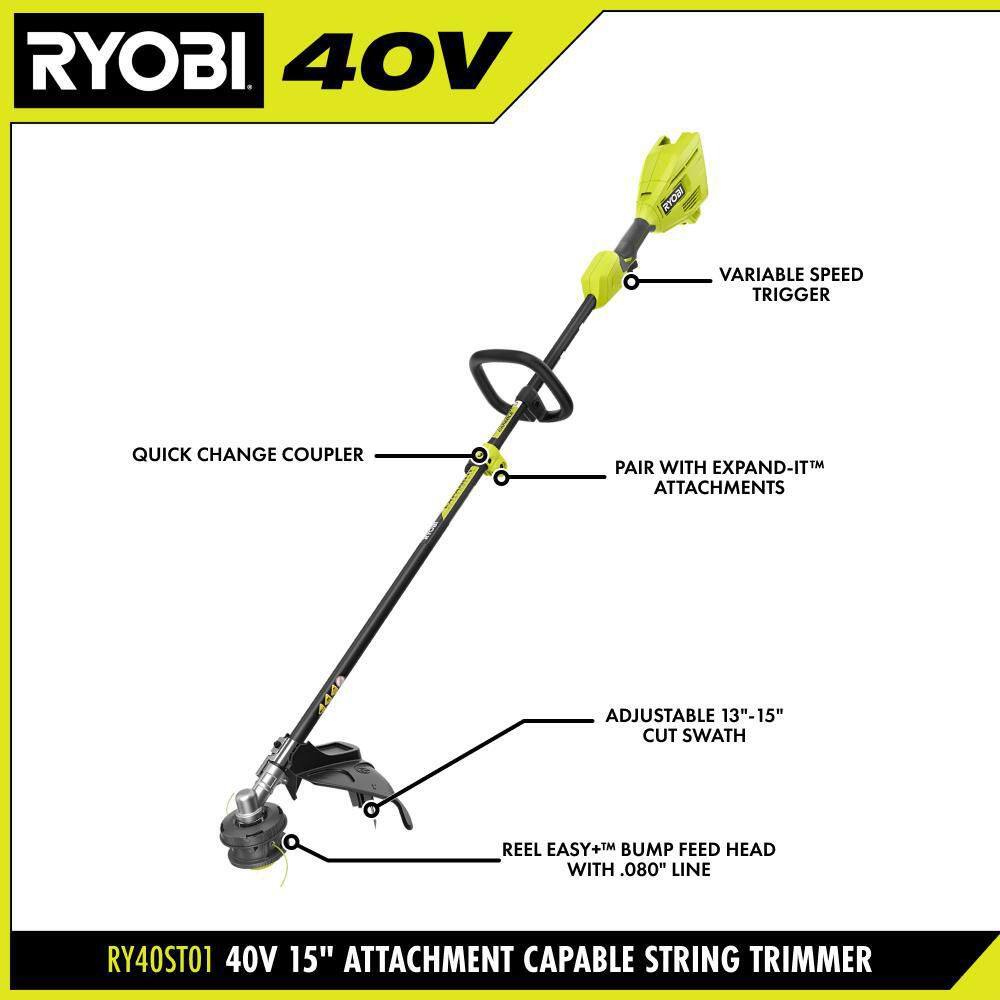 RYOBI RY40ST01B 40V 15 in. Expand-It Cordless Battery Attachment Capable String Trimmer (Tool Only)3