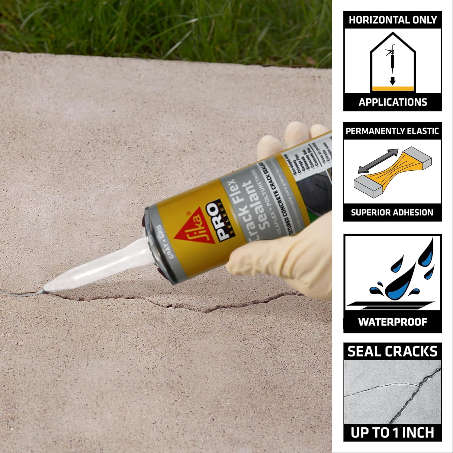 SIKA Sikaflex Crack Flex Sealant - Gray, High-Performance Polyurethane, Self-Leveling, Textured - Waterproof Seal for Horizontal Cracks - 10.1 fl. oz (Pack of 12)9