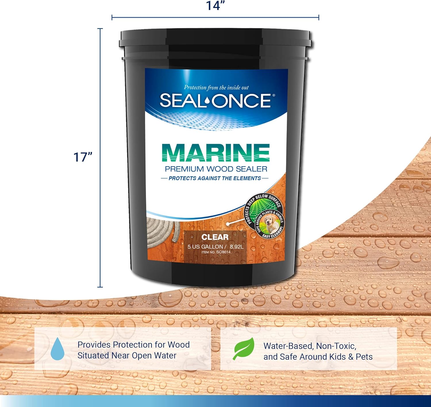 Seal-Once Marine Premium Wood Sealer - Waterproof Sealant - Wood Stain and Sealer in One - 5 Gallon & Clear1