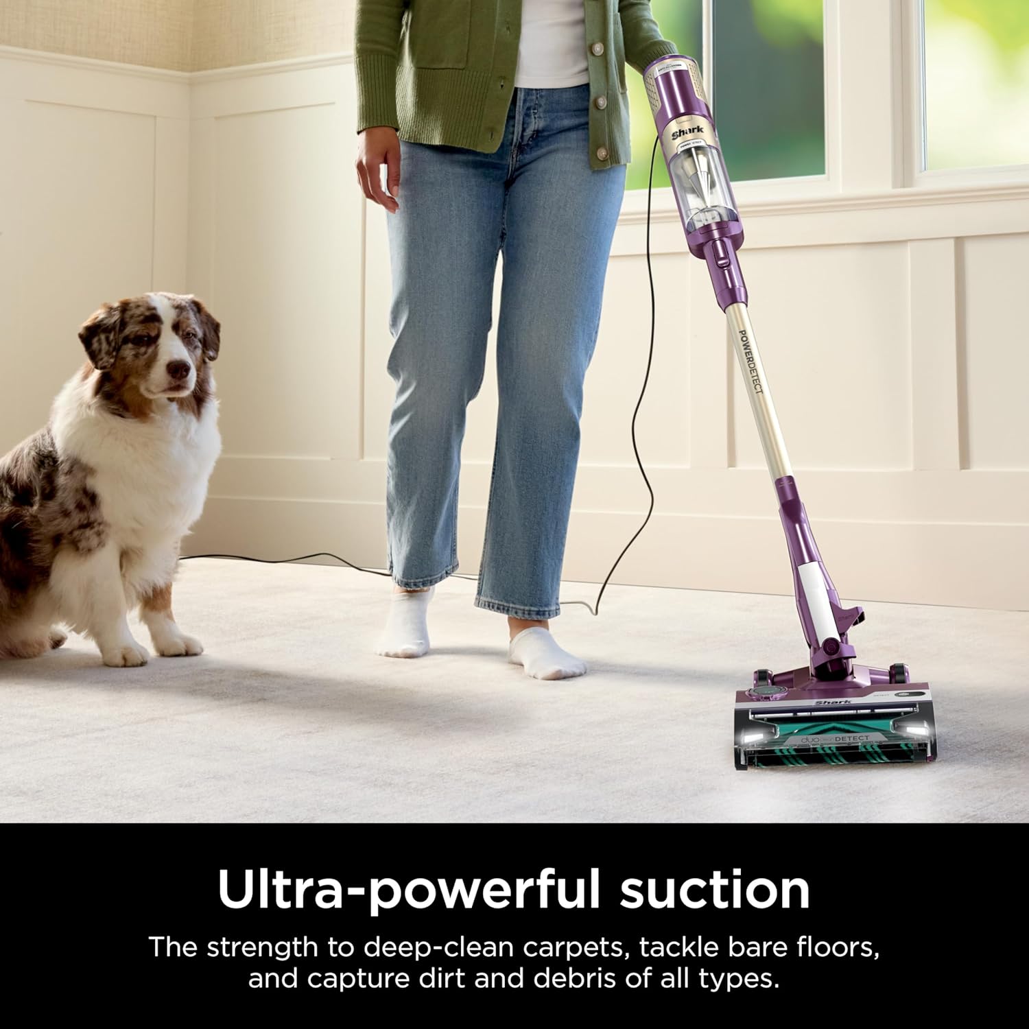 Shark POWERDETECT Ultra-Light Corded Stick Vacuum with DuoClean Technology, Self-Cleaning Brushroll for No Hair Wrap, Anti-Allergen Complete Seal, and Odor Neutralizer Technology, Purple, HZ4001AMZ1