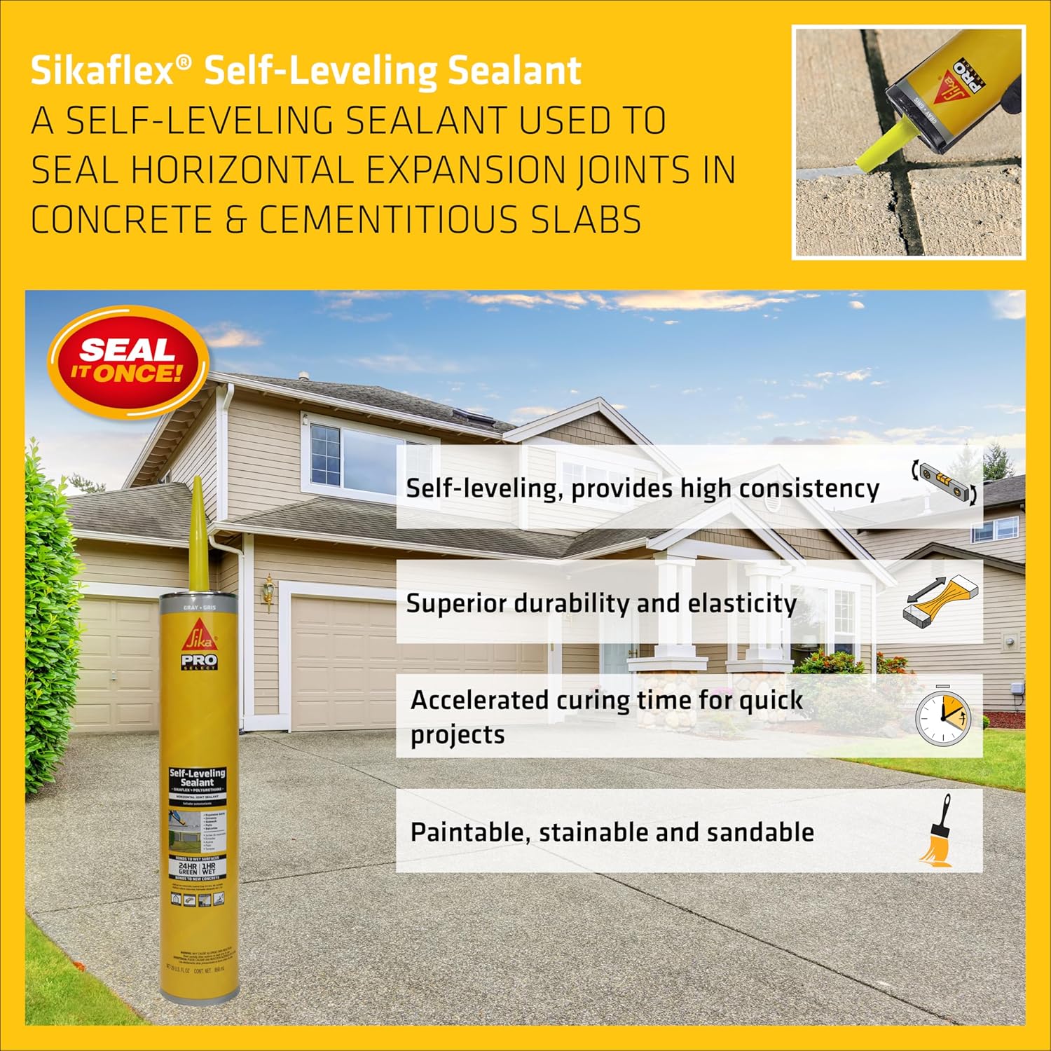 Sikaflex Self Leveling Sealant, Gray, Polyurethane with an Accelerated Curing Capacity for Sealing Horizontal Expansion Joints in Concrete, 29 fl. oz Cartridge, 12 Pack5
