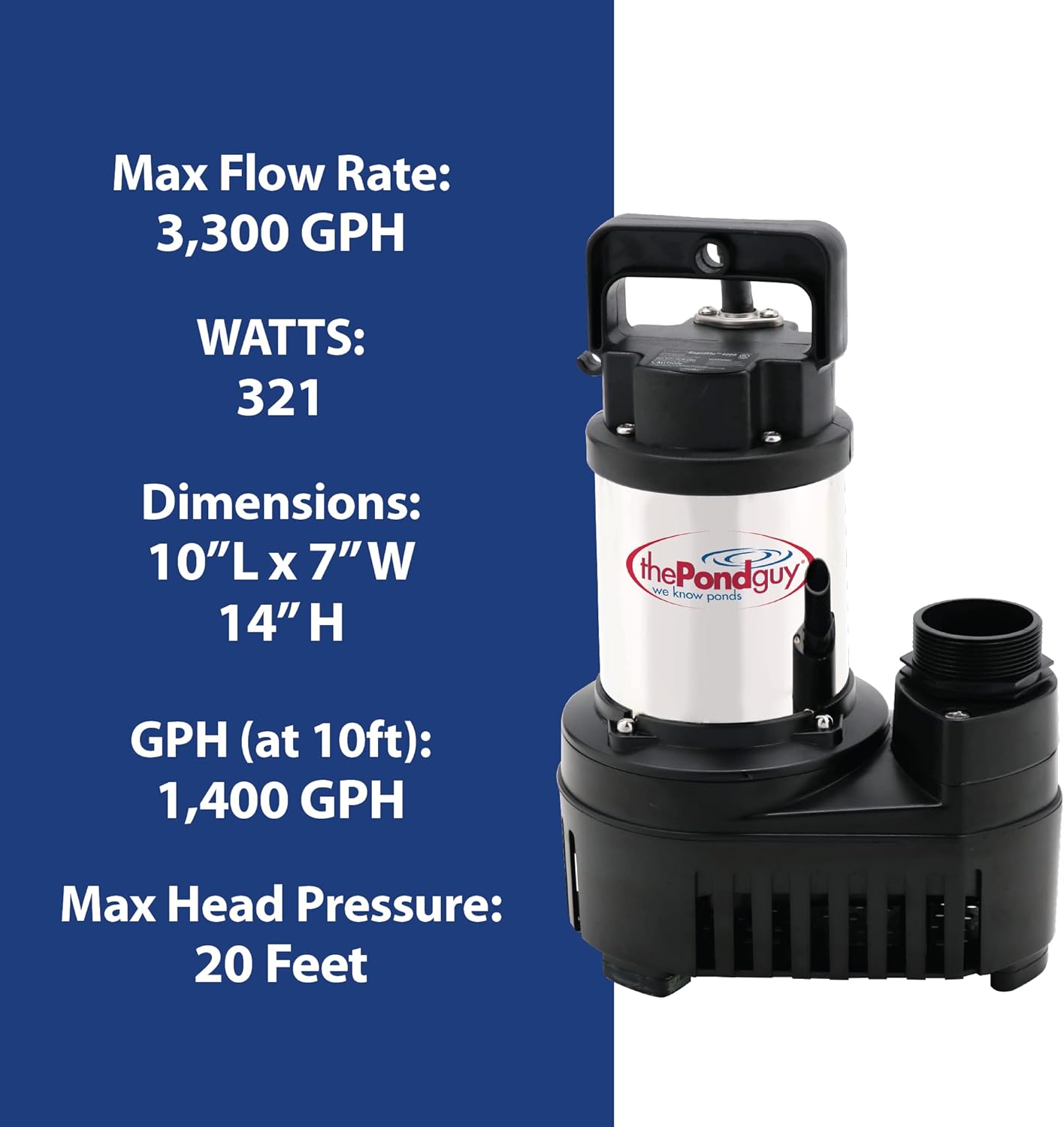 The Pond Guy RapidFlo Submersible Outdoor Water Pump, Perfect for Ponds, Waterfalls, Streams, Hydroponics & Pondless Features, Easy Install, Energy Saving, Quiet, Powerful Flow, Asynchronous, 3000 GPH8