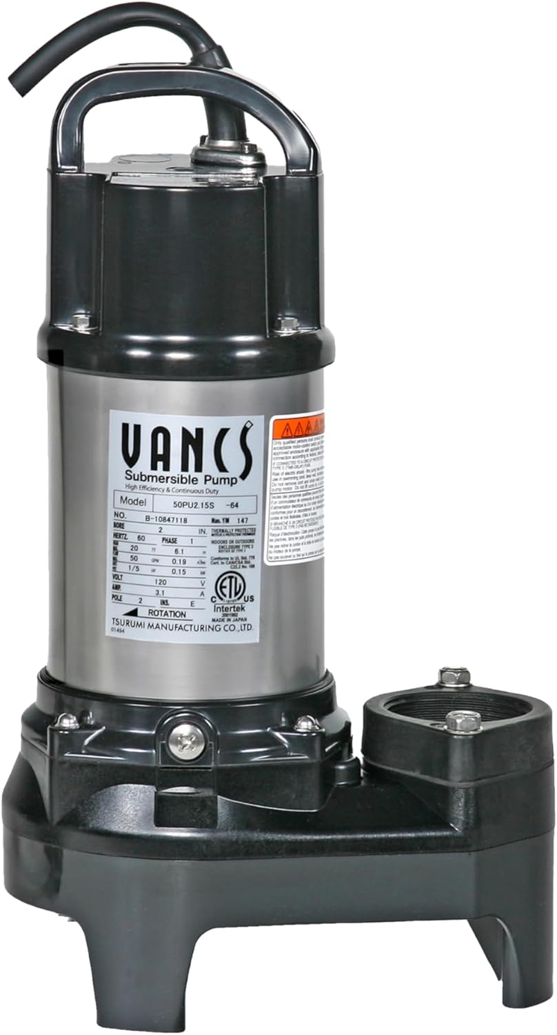 Tsurumi Pump 2PU Submersible Pond Pump Waterfall Pump 1 5 HP 115V 2 in Discharge Ideal Water Feature Pump for Ponds, Fountains, Waterfalls 50 GPM 3000 GPH Tsurumi Pump 2PU Submersible Pond Pump/Waterfall Pump 1/5 HP 115V 2 in Discharge Ideal Water Feature Pump for Ponds, Fountains, Waterfalls | 50 GPM / 3000 GPH