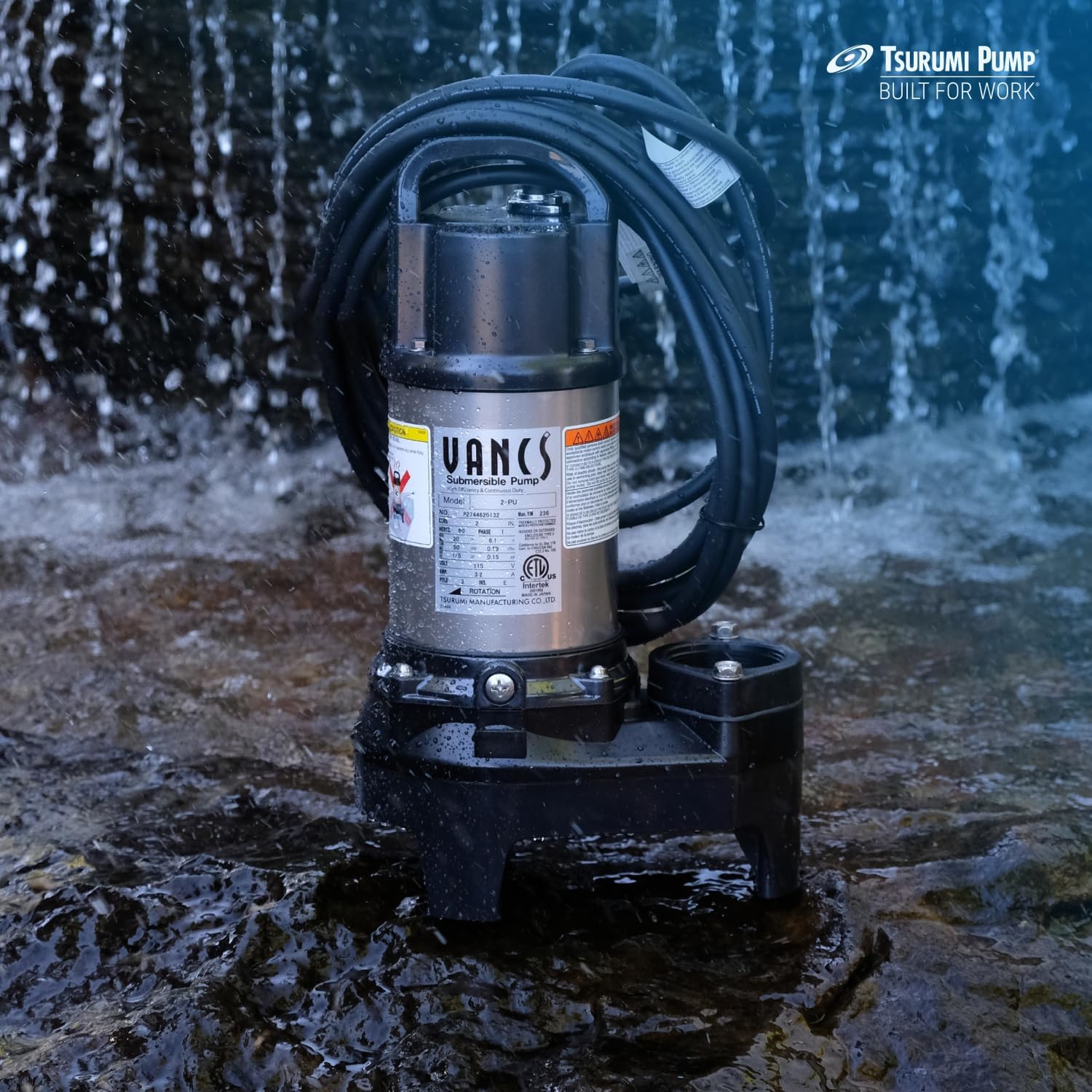 Tsurumi Pump 2PU Submersible Pond Pump Waterfall Pump 1 5 HP 115V 2 in Discharge Ideal Water Feature Pump for Ponds, Fountains, Waterfalls 50 GPM 3000 GPH8