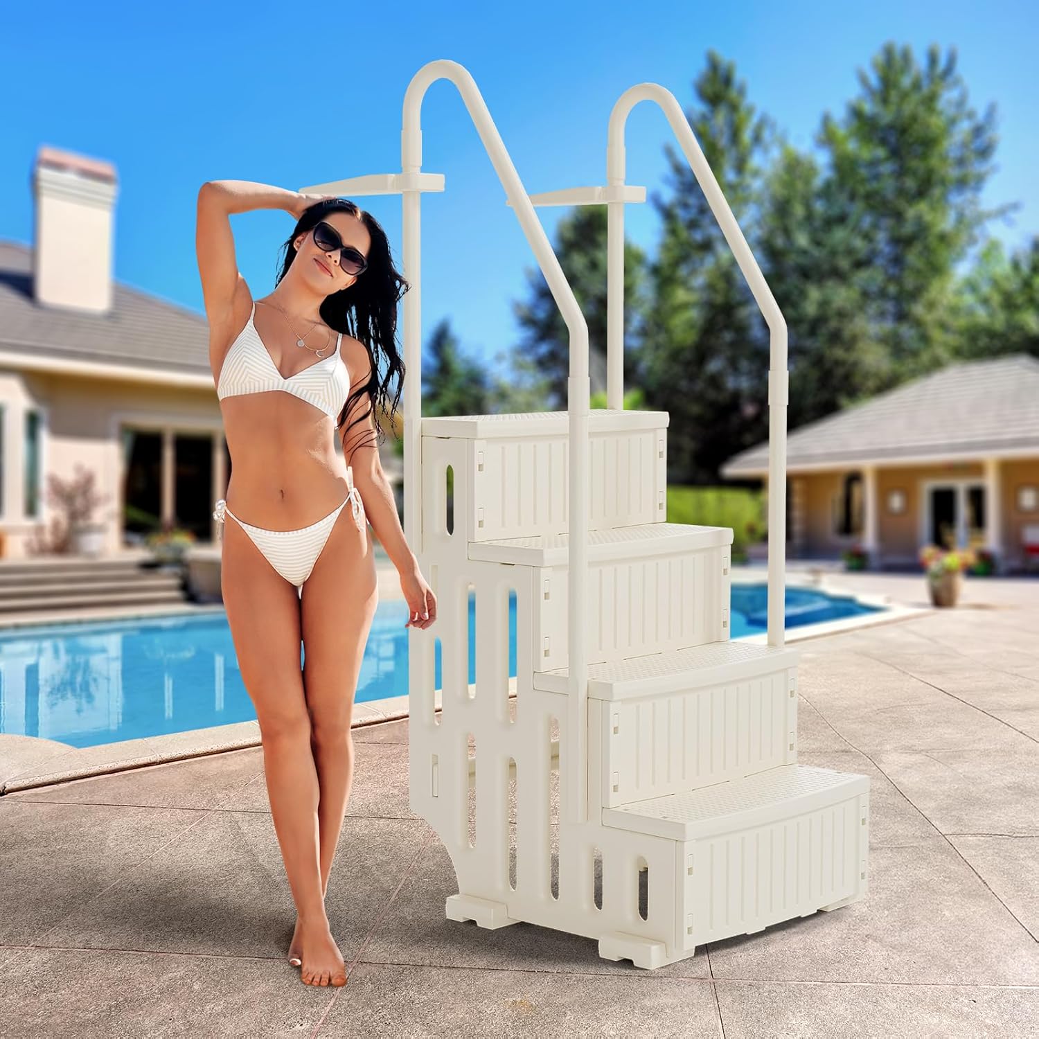 VINGLI Pool Ladder Heavy-Duty Safety Step for Above Ground Pools Stair Entry System with Handrails, White and Grey (White, 4 Steps) VINGLI Pool Ladder Heavy-Duty Safety Step for Above Ground Pools Stair Entry System with Handrails, White and Grey (White, 4 Steps)