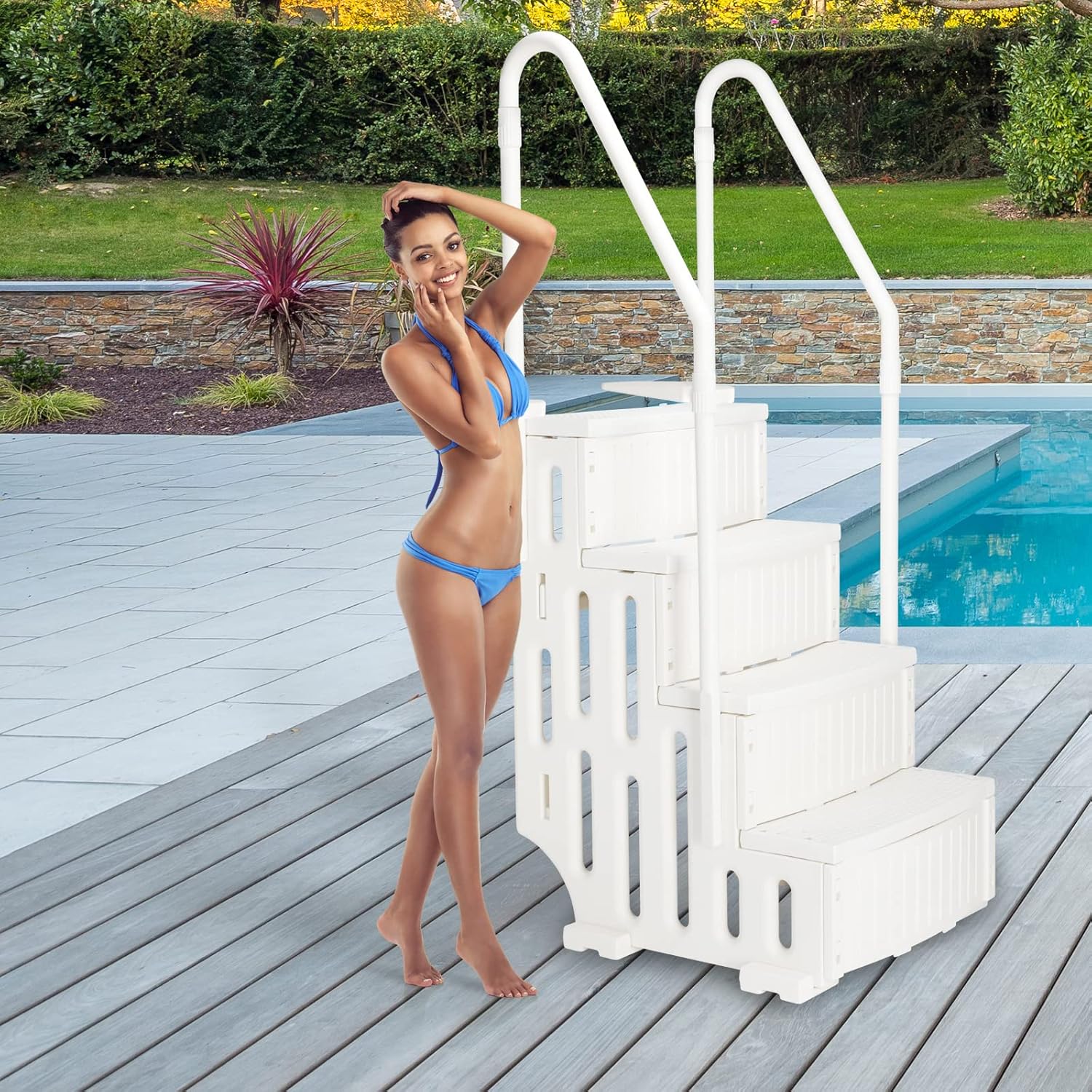 VINGLI Pool Ladder Heavy-Duty Safety Step for Above Ground Pools Stair Entry System with Handrails, White and Grey (White, 4 Steps)13