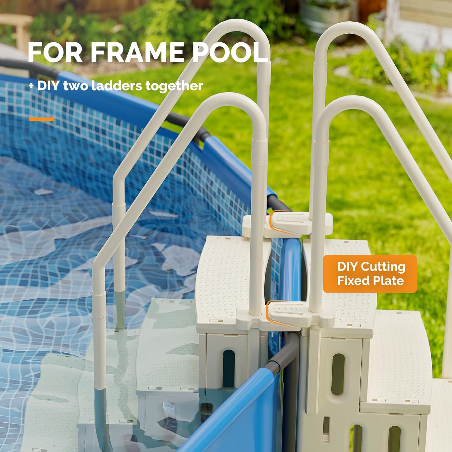 VINGLI Pool Ladder Heavy-Duty Safety Step for Above Ground Pools Stair Entry System with Handrails, White and Grey (White, 4 Steps)9