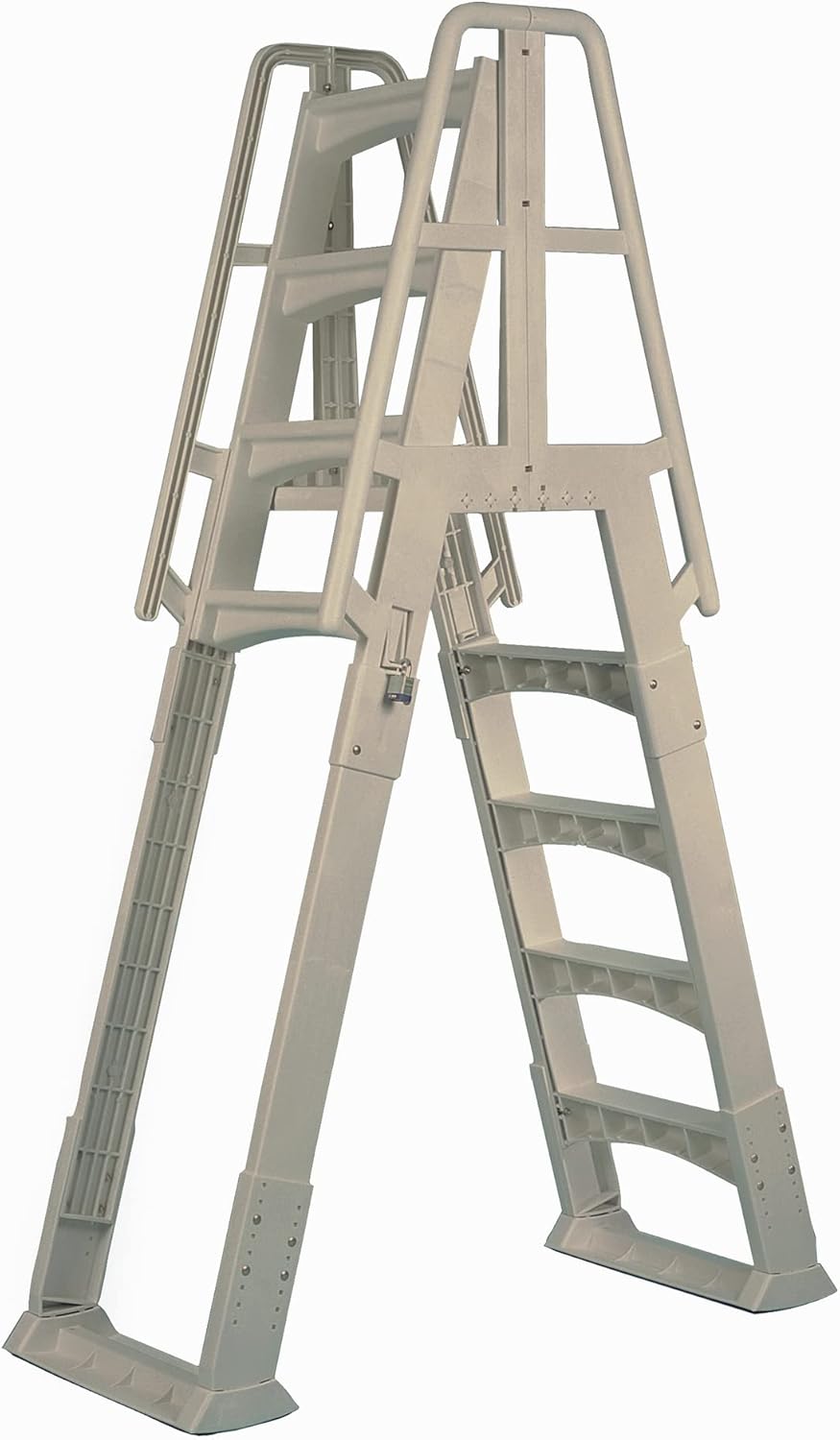 Vinyl Works SLA A-Frame 48-56 Inch Adjustable Above Ground Swimming Pool Ladder Entry System with Slide Lock Barrier and Handrails, Taupe1