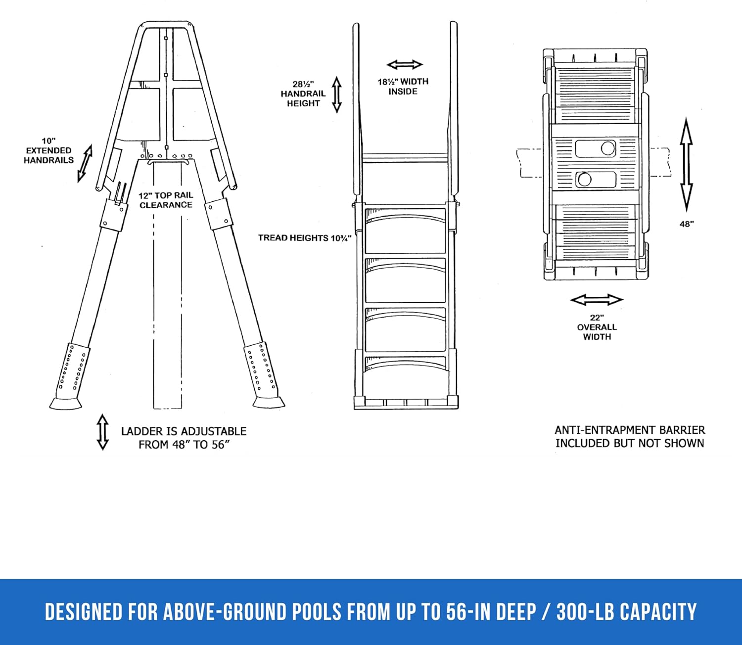 Vinyl Works SLA A-Frame 48-56 Inch Adjustable Above Ground Swimming Pool Ladder Entry System with Slide Lock Barrier and Handrails, Taupe7