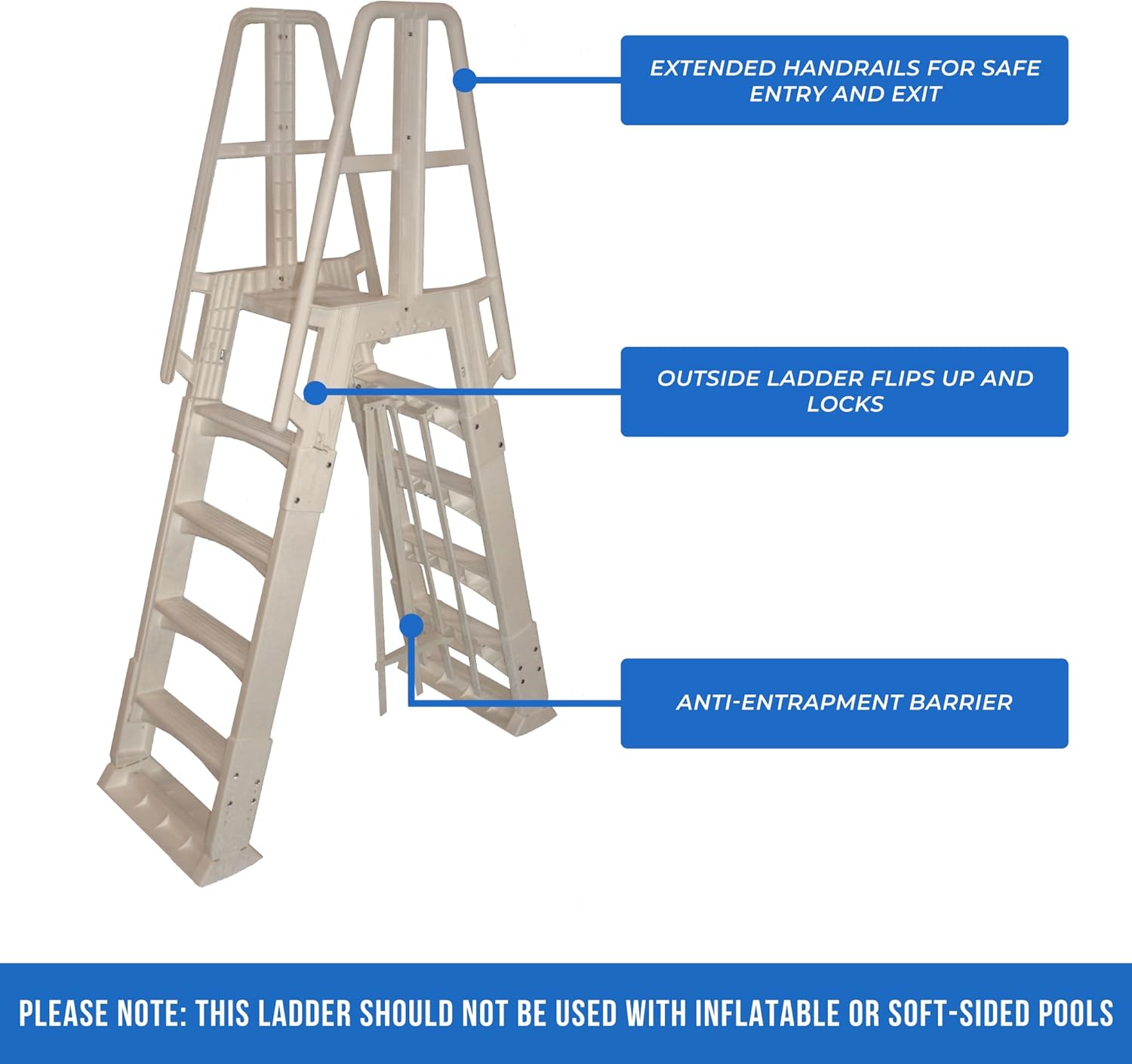 Vinyl Works SLA A-Frame 48-56 Inch Adjustable Above Ground Swimming Pool Ladder Entry System with Slide Lock Barrier and Handrails, Taupe8