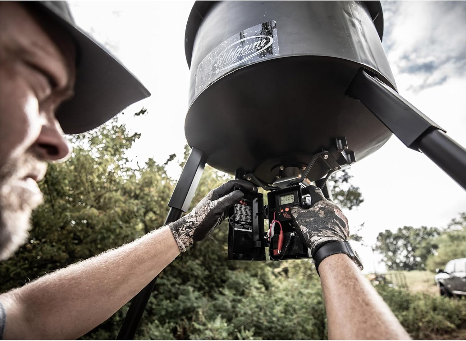 WILDGAME INNOVATIONS Quick-Set 270 lb Game Feeder with Digital Timer Durable Tripod Corn Pellet Hunting Feeder with 1-4 Available Feed Times & 30-feet Radius3