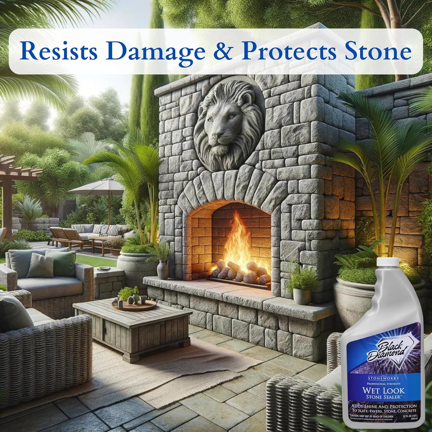 Wet Look Natural Stone Sealer. Durable, Long-Lasting Gloss Protection. Interior and Exterior Pavers, Slate, Sandstone, Travertine, Flagstone, Driveways, Garage Floors, etc. Black Diamond Stoneworks.9