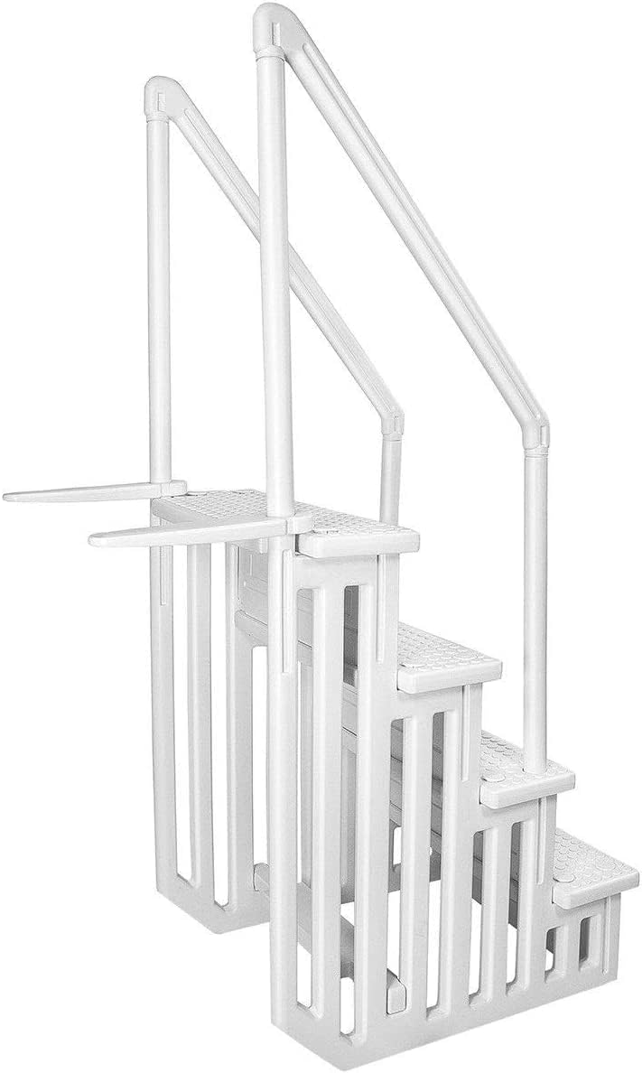 XtremepowerUS 4-Step Above Ground Swimming Pool Ladder Step to Deck Mounted Step Ladder W Double Handle Rail Slip Prevent 48 to 54 inch, White6