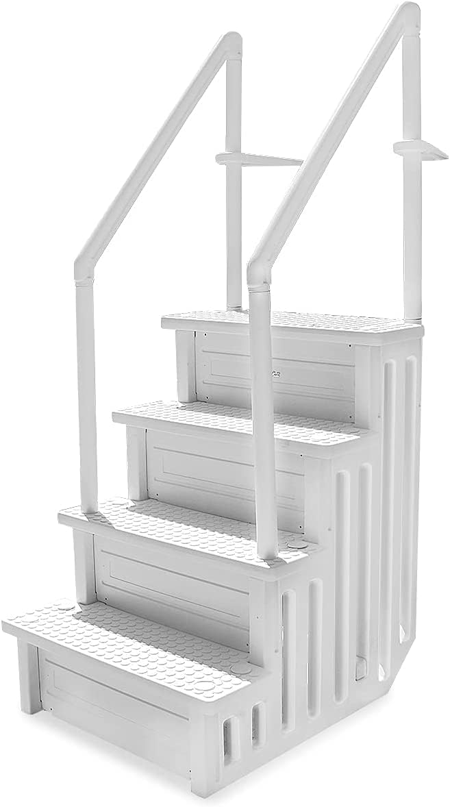 XtremepowerUS 4-Step Above Ground Swimming Pool Ladder Step to Deck Mounted Step Ladder W Double Handle Rail Slip Prevent 48 to 54 inch, White78