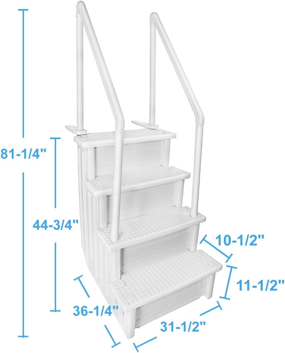 XtremepowerUS 4-Step Above Ground Swimming Pool Ladder Step to Deck Mounted Step Ladder W Double Handle Rail Slip Prevent 48 to 54 inch, White8