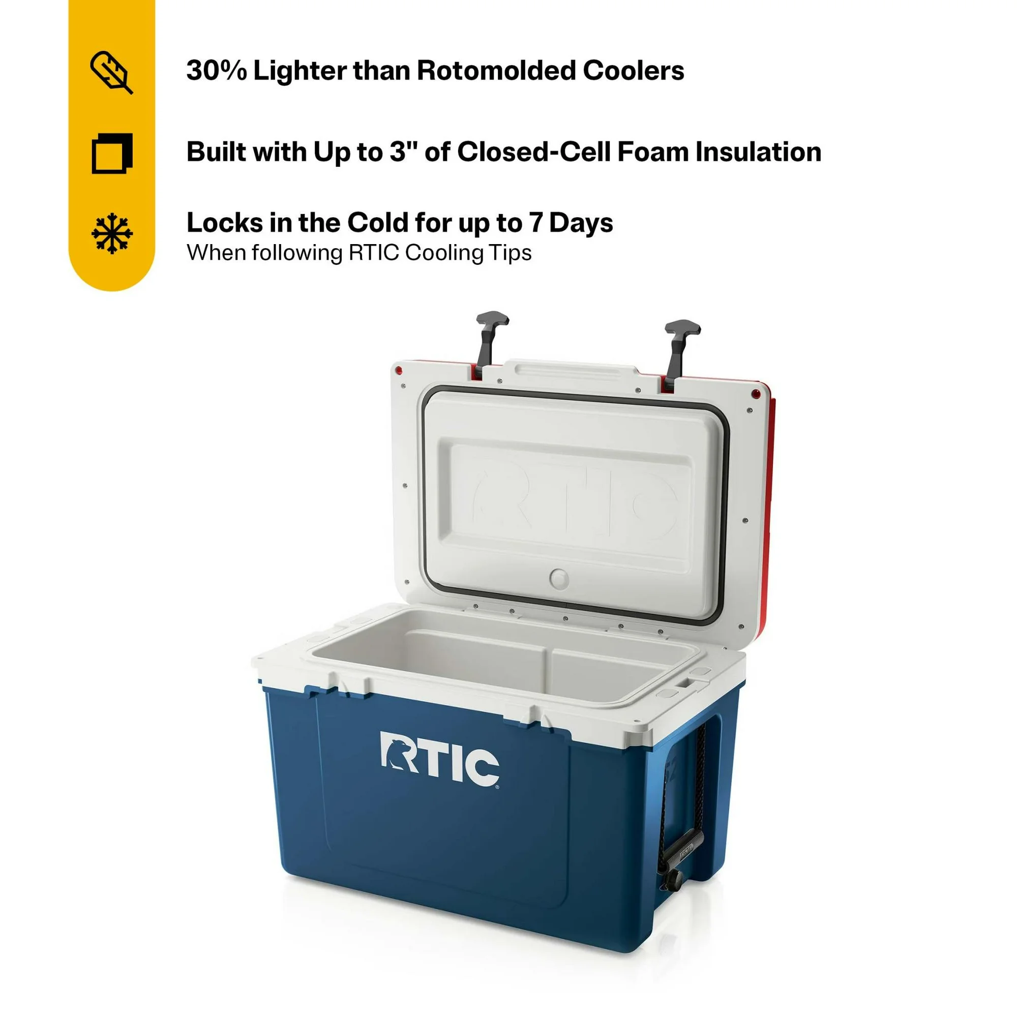 RTIC 52 QT Ultra-Light Hard-Sided Ice Chest Cooler, Fits 76 Cans, Patriot 2