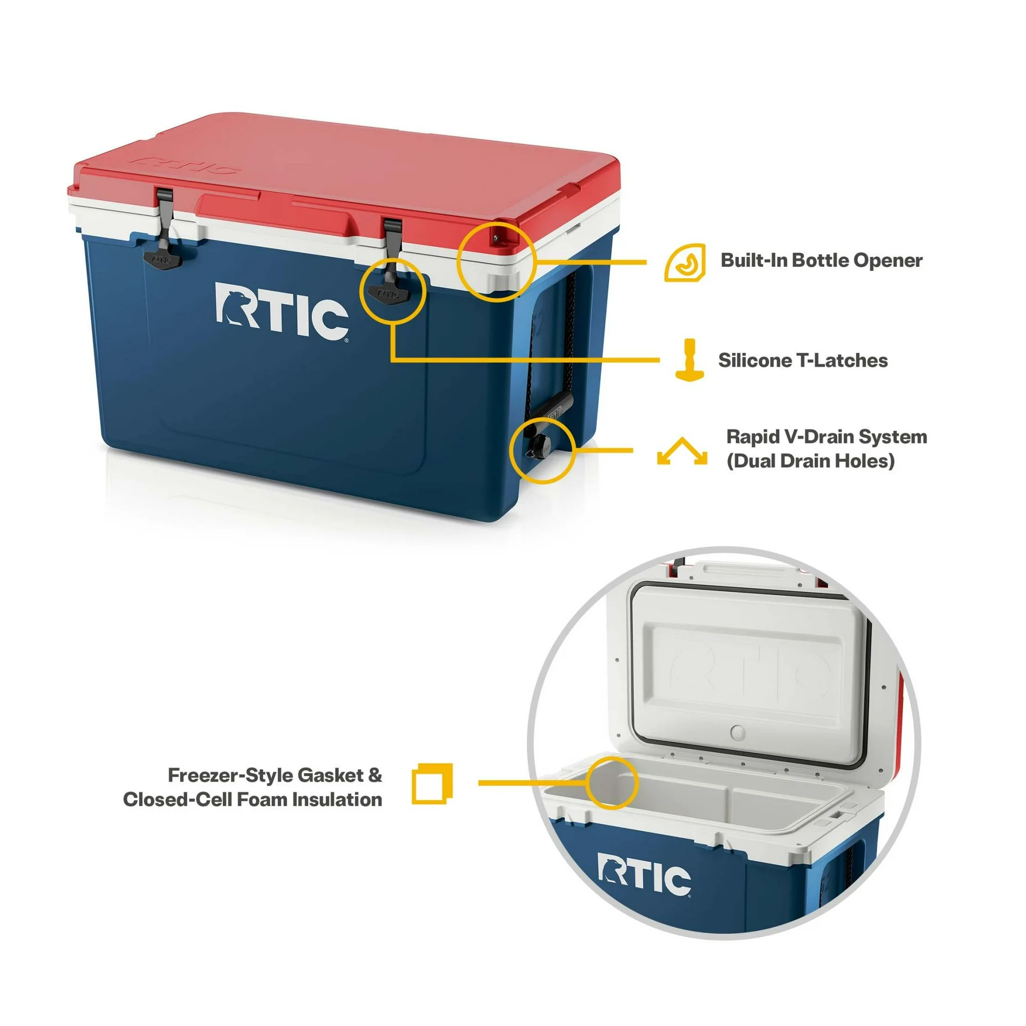 RTIC 52 QT Ultra-Light Hard-Sided Ice Chest Cooler, Fits 76 Cans, Patriot 3