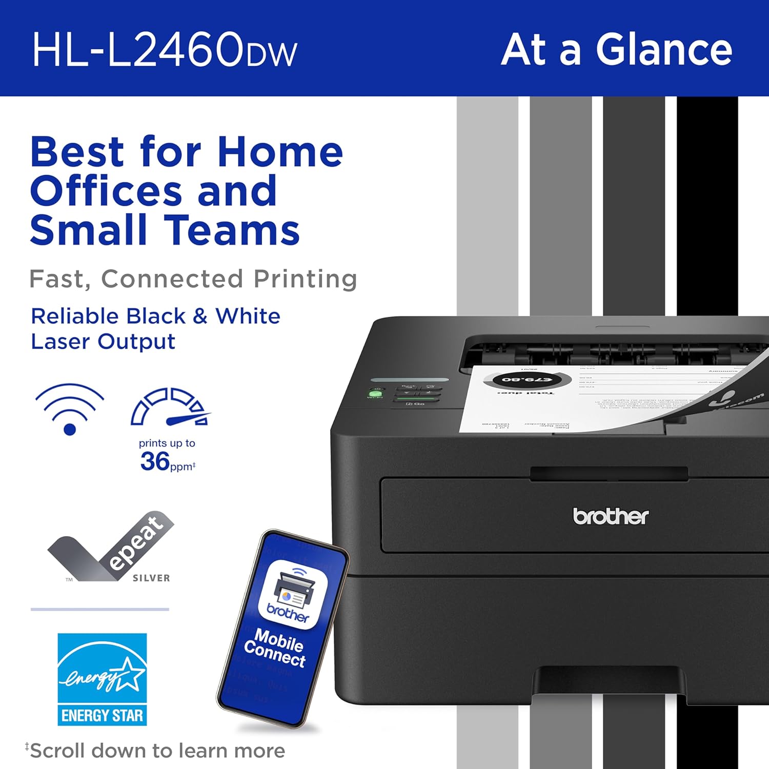 Brother HL-L2460DW Wireless Compact Monochrome Laser Printer with Duplex, Mobile Printing 1
