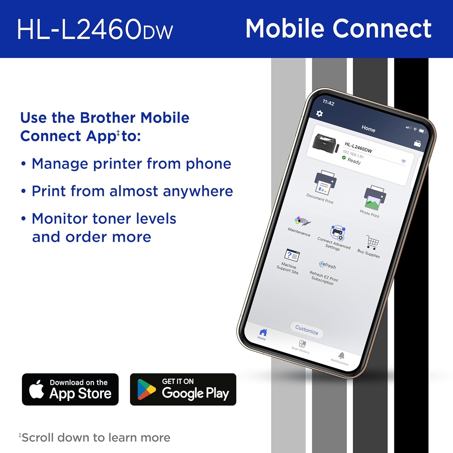 Brother HL-L2460DW Wireless Compact Monochrome Laser Printer with Duplex, Mobile Printing 4