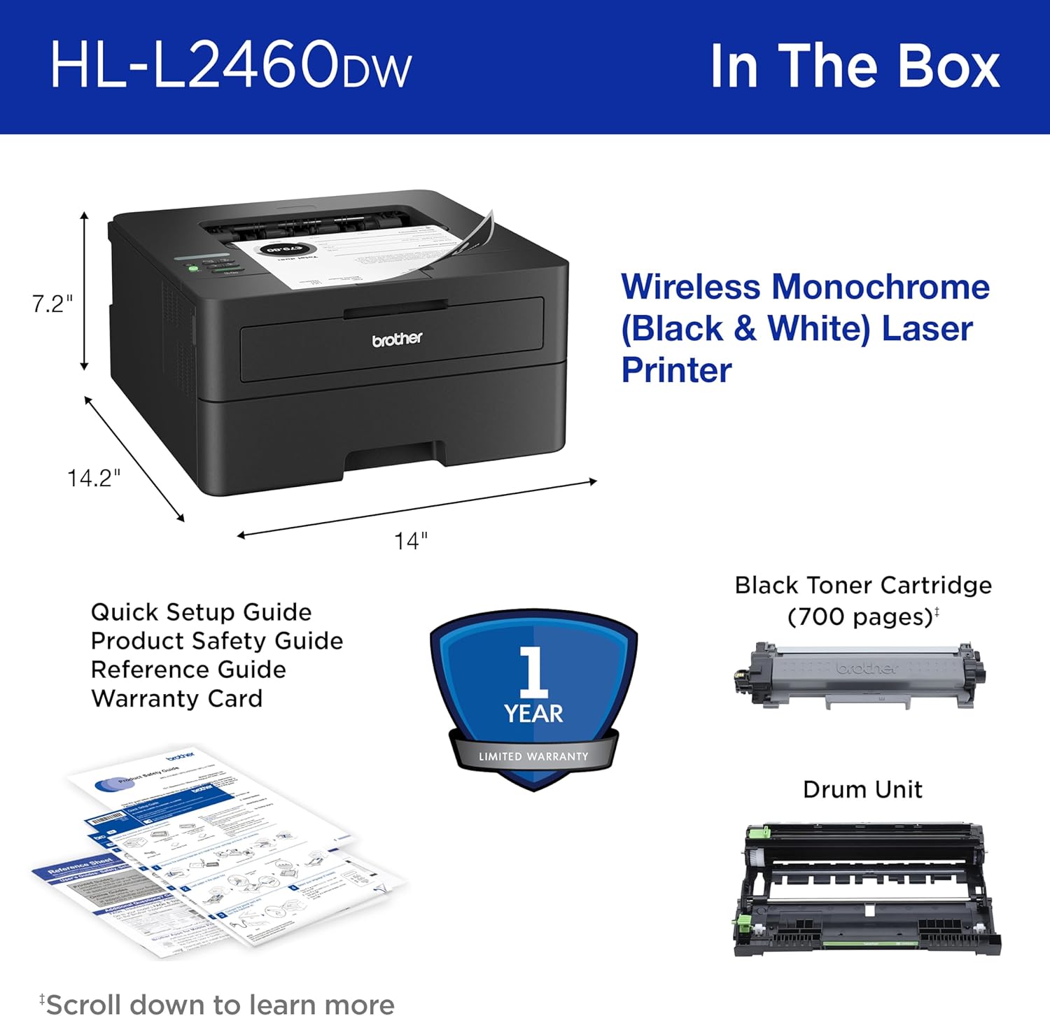 Brother HL-L2460DW Wireless Compact Monochrome Laser Printer with Duplex, Mobile Printing 6
