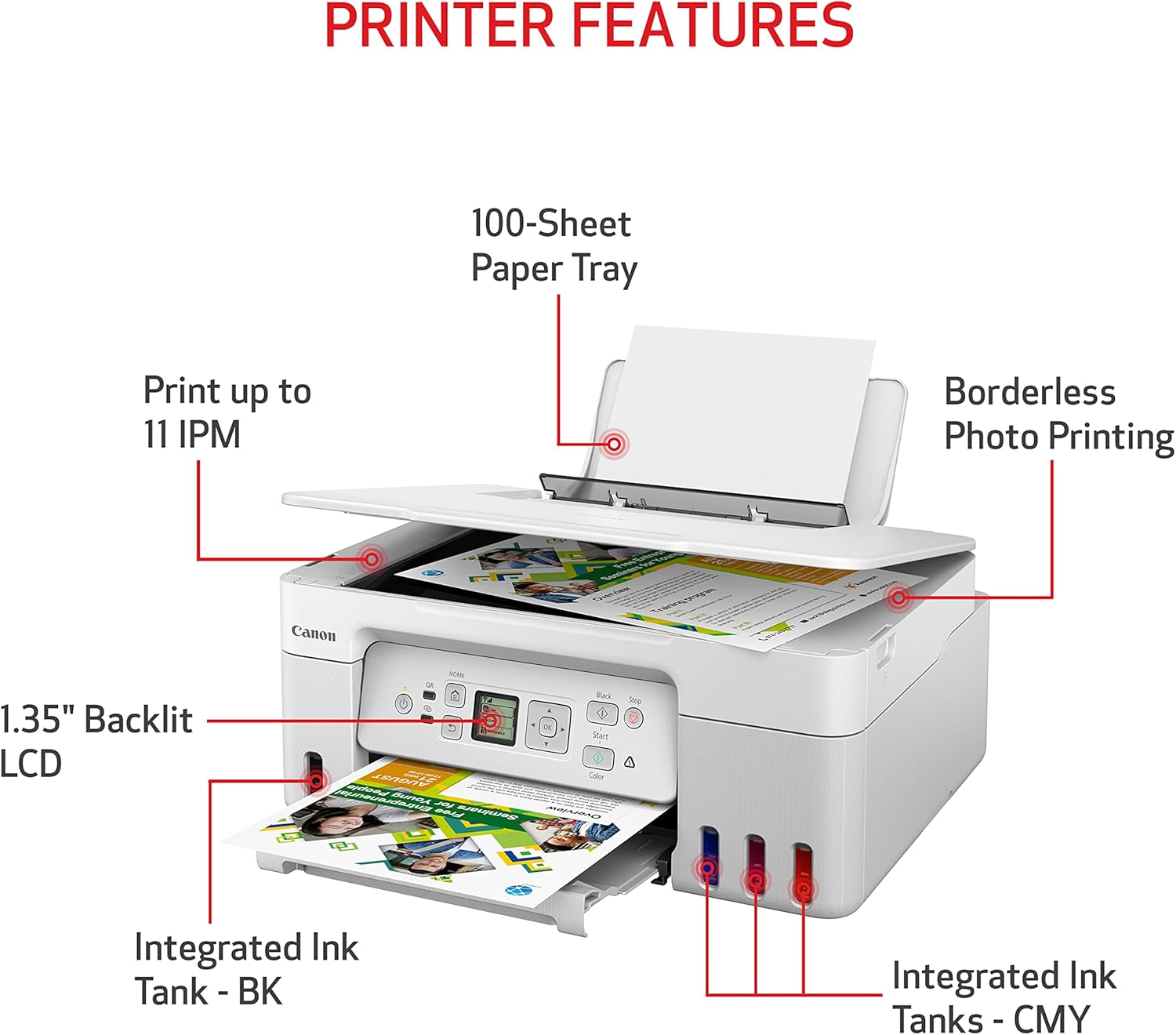 Canon 5805C022 MegaTank G3270 All-in-One Wireless Inkjet Printer. for Home Use, Print, Scan and Copy,White 1