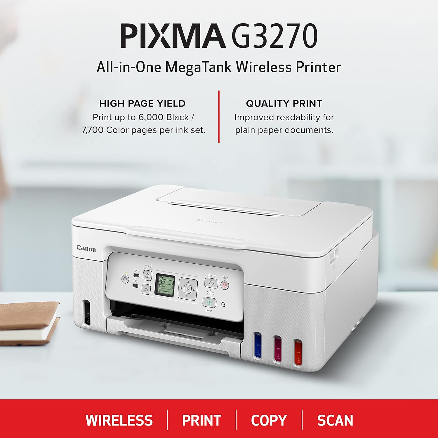 Canon 5805C022 MegaTank G3270 All-in-One Wireless Inkjet Printer. for Home Use, Print, Scan and Copy,White 2
