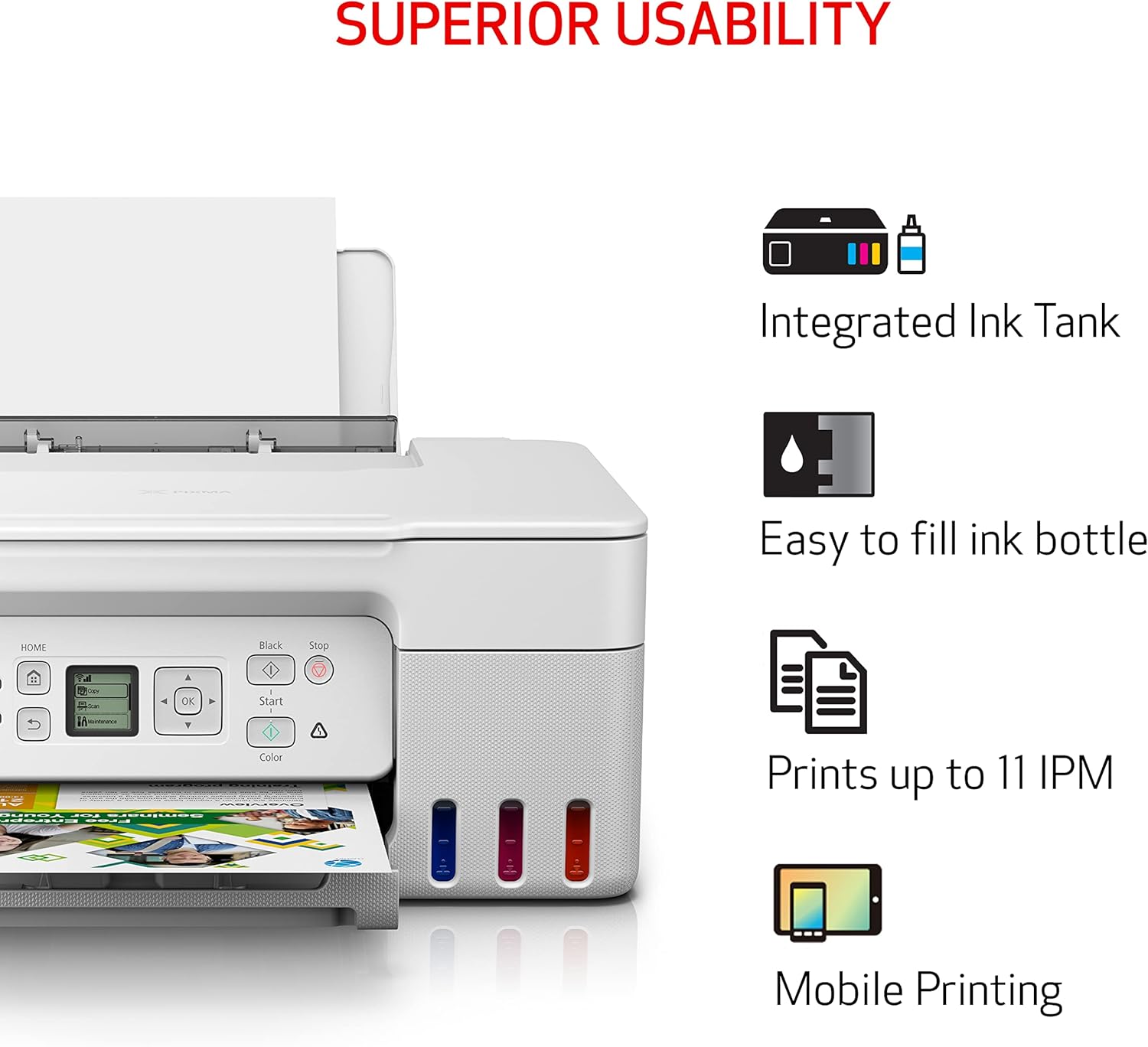 Canon 5805C022 MegaTank G3270 All-in-One Wireless Inkjet Printer. for Home Use, Print, Scan and Copy,White 5