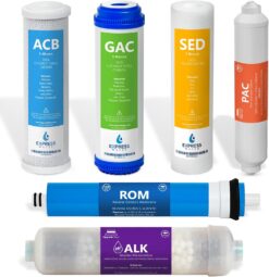 Express Water FLTSETALK0610Q 6 Month Alkaline Reverse Osmosis System Replacement Filter Set, 6 Filters with 100 GPD RO Membrane