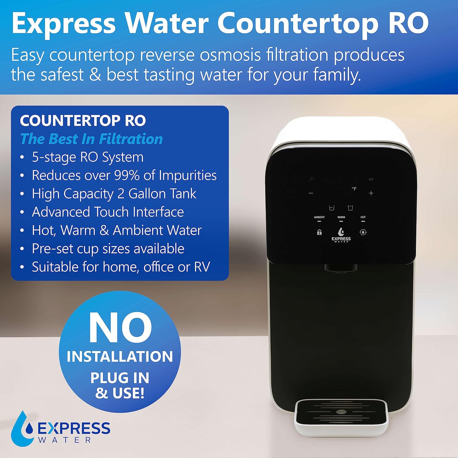 Express Water ROC001 UV Countertop Water Filter System, Hot, Room, Ambient Reverse Osmosis Water Filter System 1