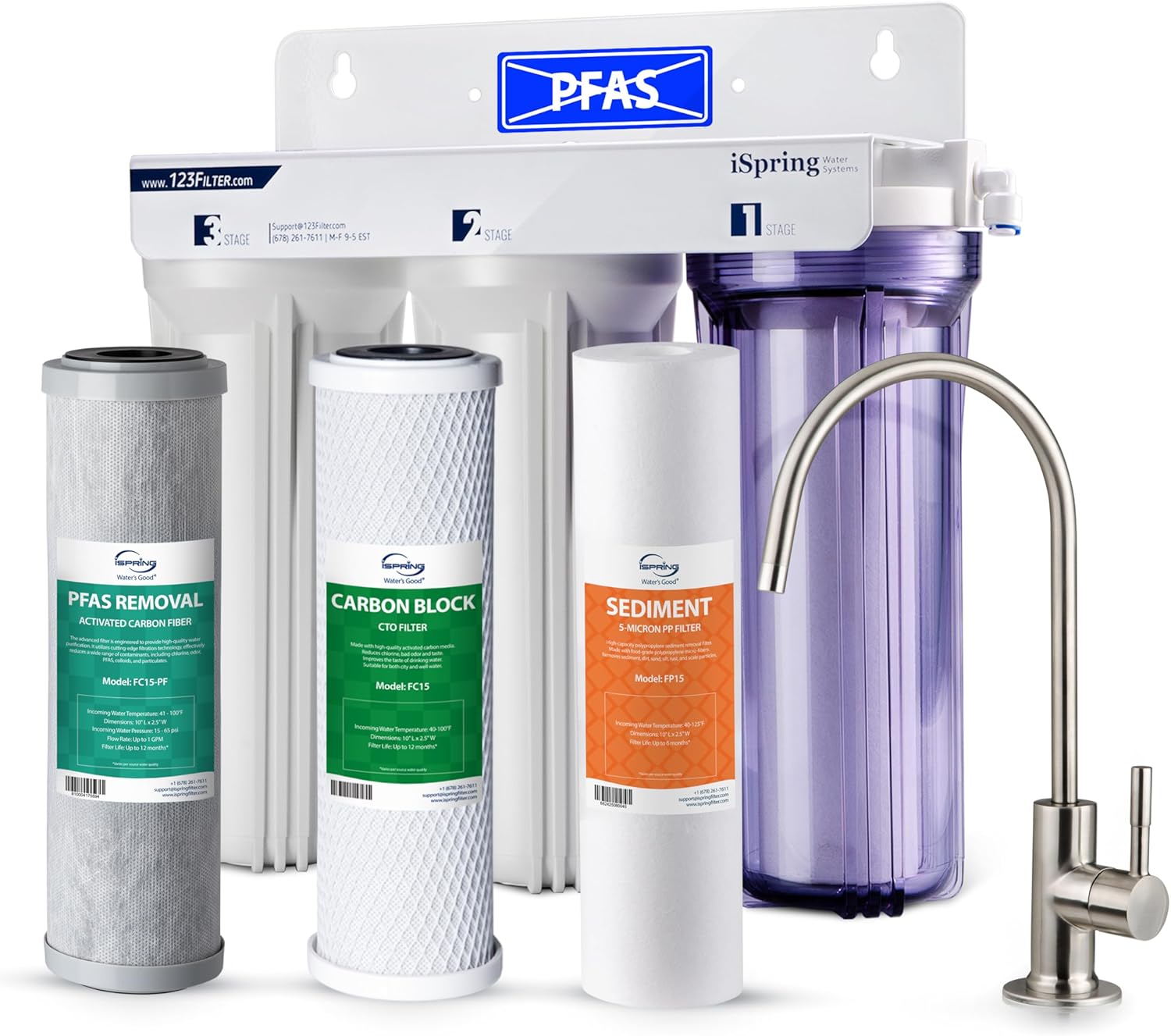 iSpring US31-PF Classic 3-Stage Under Sink Water Filtration System for Drinking, SGS-Tested PFAS Reducing iSpring US31-PF Classic 3-Stage Under Sink Water Filtration System for Drinking, SGS-Tested PFAS Reducing