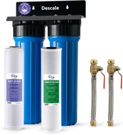 iSpring WGB22B-DS+AHPF12MNPT16X2 2-Stage Whole House Water Filter System w/ 3/4'' Push-Fit Braided Stainless Steel Hose Connectors
