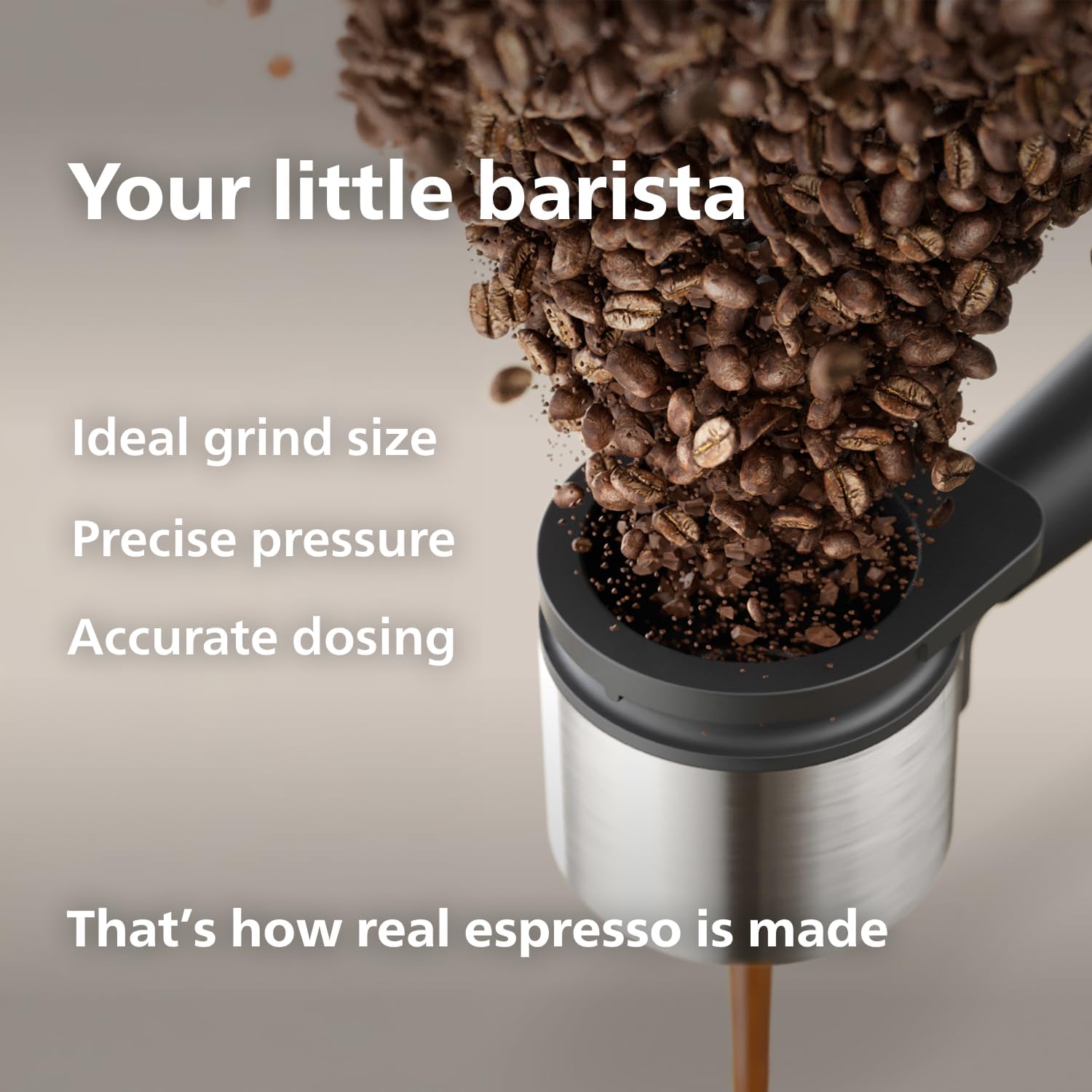 Baristina Espresso Machine, Grind, Tamp & Brew Coffee Beans in One Swipe, Compact 3
