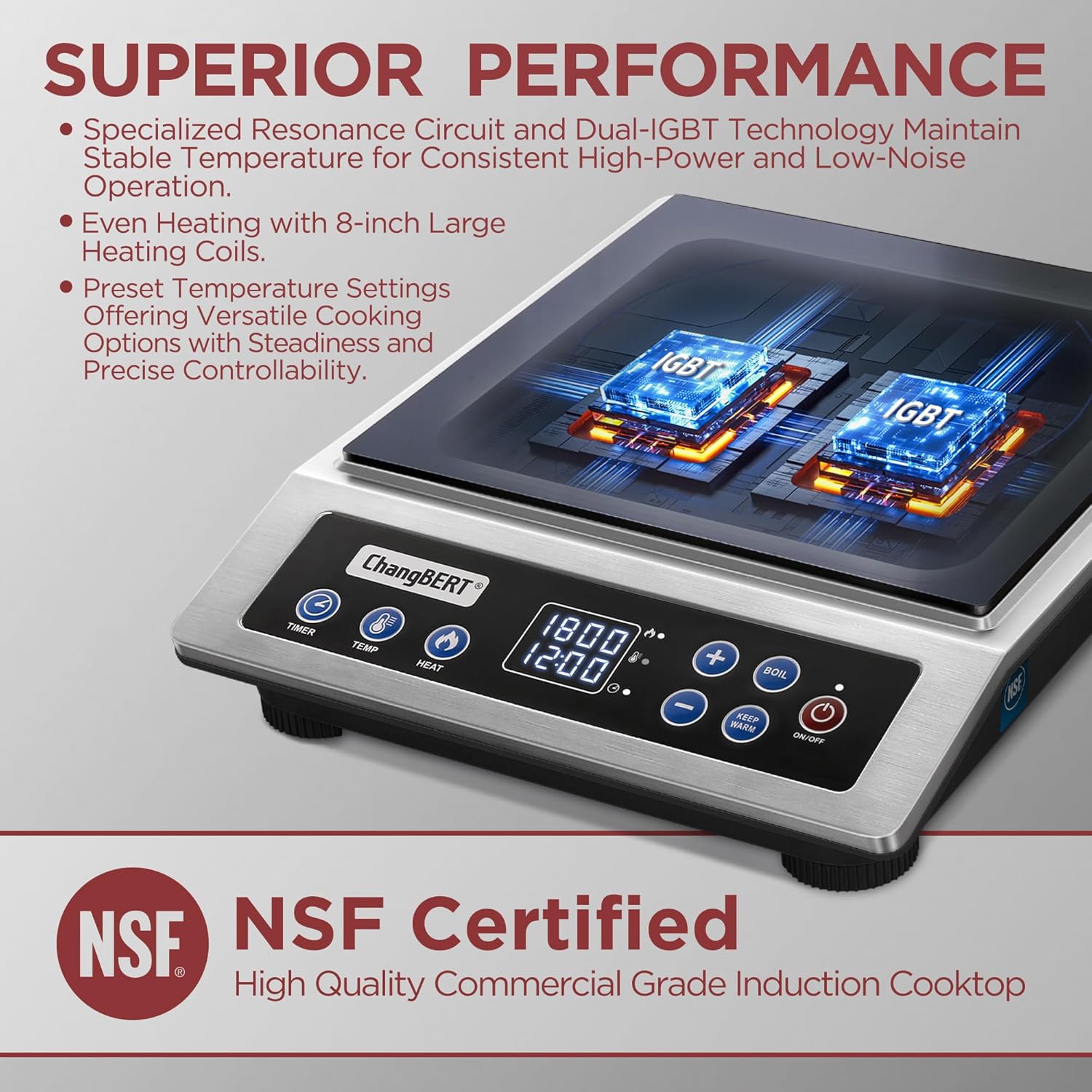 ChangBERT CIB-80 Pro Induction Cooktop NSF Certified Professional Chef Edition Stove, 1800W Commericial Induction Burner 8